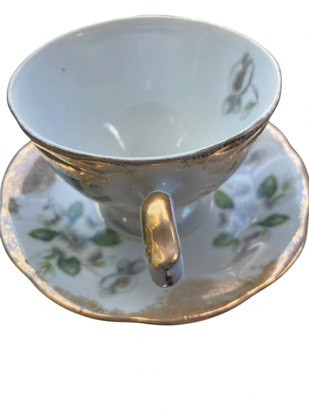 Castle China Floral Gold-Trim Porcelain Teacup and Saucer Made in Japan
